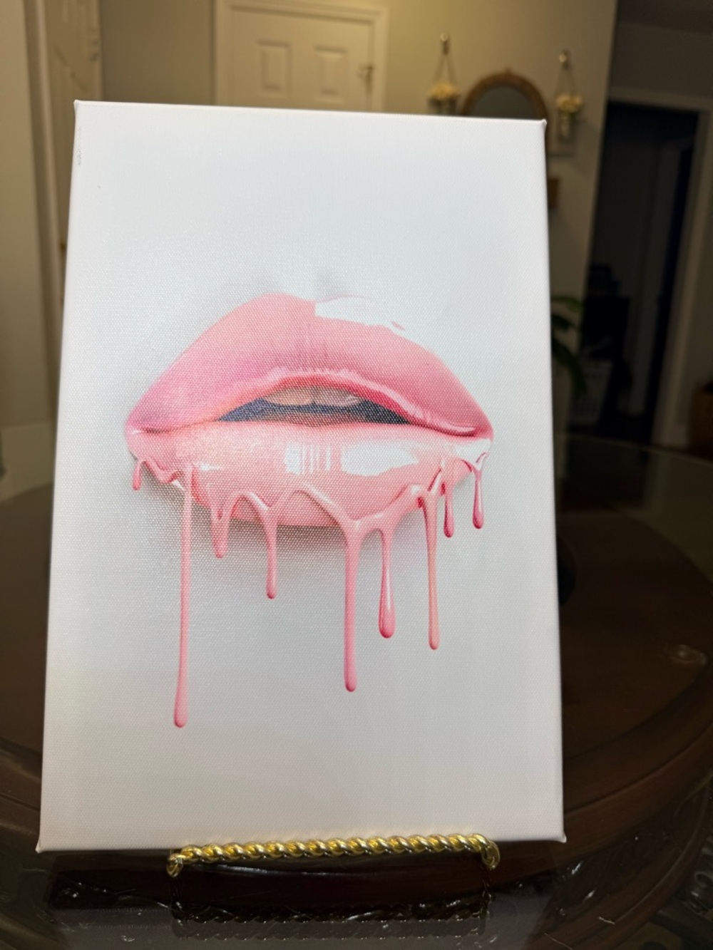 Pink Dripping Lips Canvas Wall Art